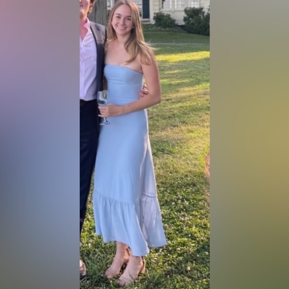 Reformation Baby Blue Strapless Dress